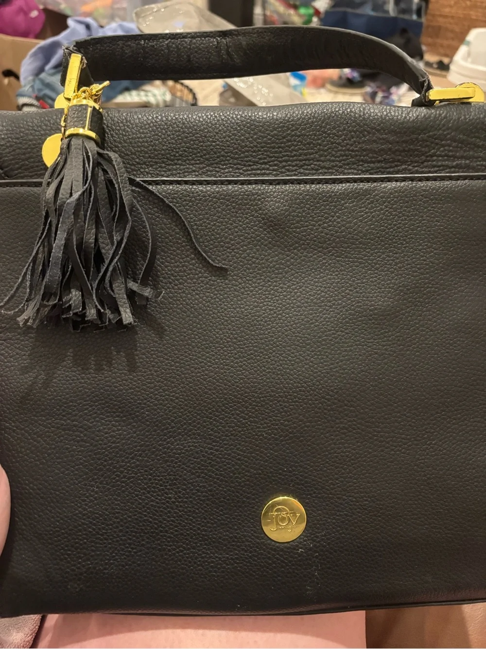 Joy Mangano Classic Black Leather Top-Handle Women's Bag